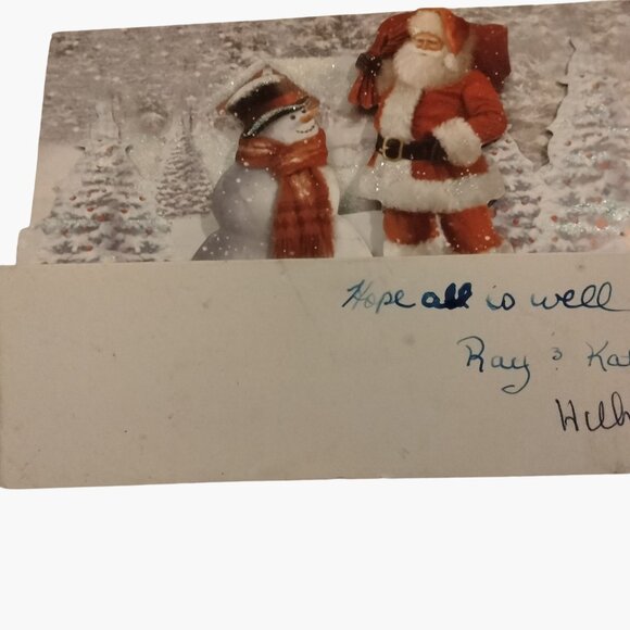Vintage Pop Up Christmas Card Santa Snowman Craft Scrapbook Junk Journal - Picture 5 of 5
